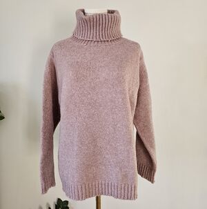 C'est Moi M Cozy Pink Turtleneck Sweater Chunky Oversized